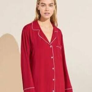 Eberjey NWOT Gisele Pajama Shirt Womens Small Red White Trim Loungewear PJ Soft